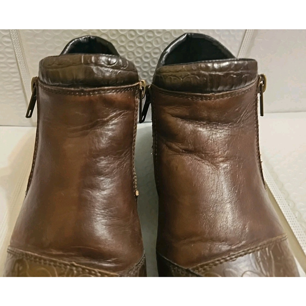 Rieker Brown Leather Ankle Boots Double Side Zip Size EU 38 Floral Etching - Picture 4 of 14